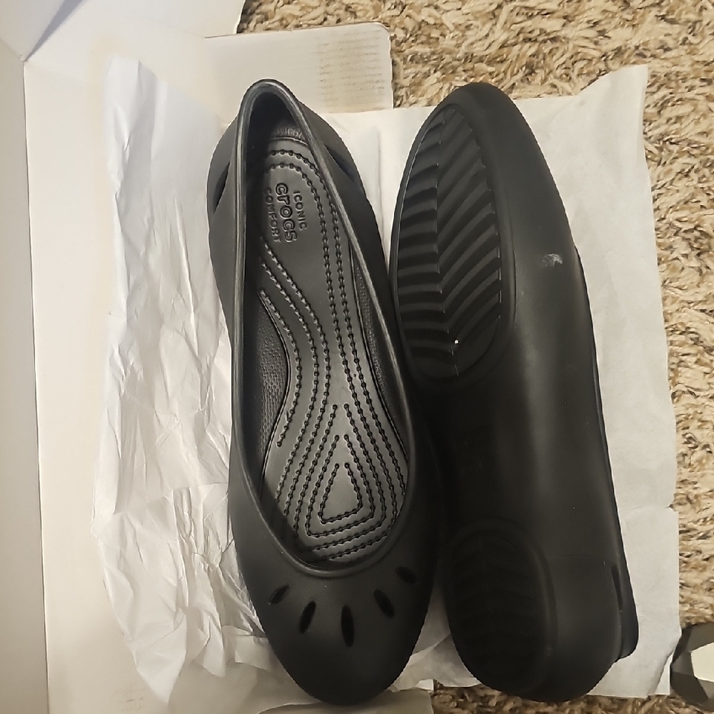 CROCS Black Flats with Perforated Design